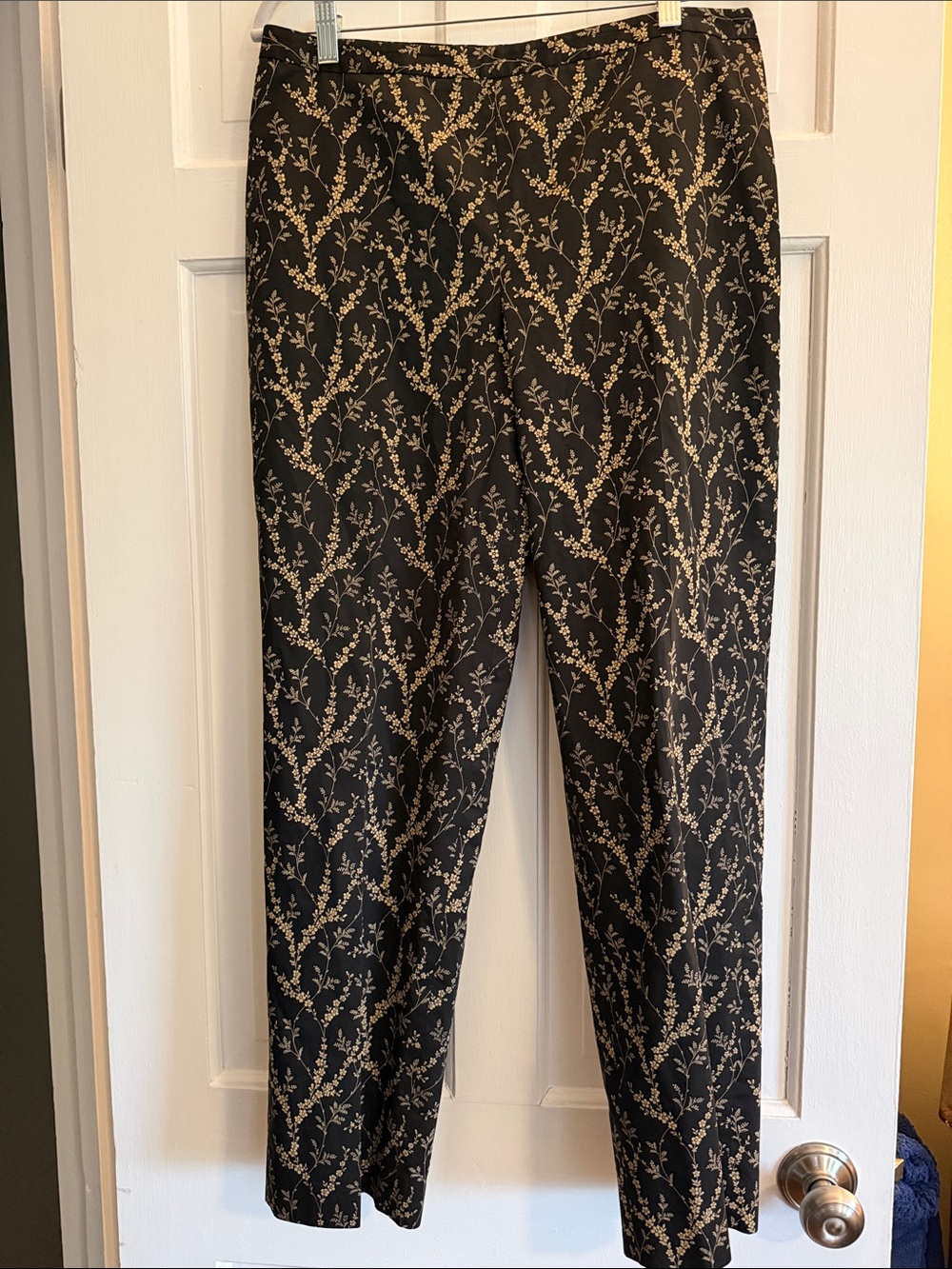 Ann Taylor Black Dress Pants with Beige Botanical Print